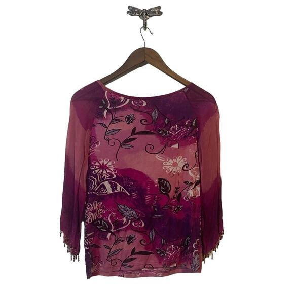 Y2K Vintage Forbidden Sheer Arms Beaded Top Women's Size Large NWT - Picture 2 of 8